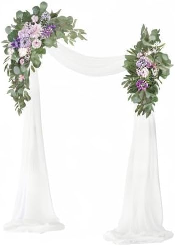 Artificial Wedding Arch Flowers Kit(Pack of 3),2Pcs Artificial Flower Arch Decor,1Pcs Sheer Drape for Wedding Ceremony Arbor for WeddingCeremony (Provence Purple)