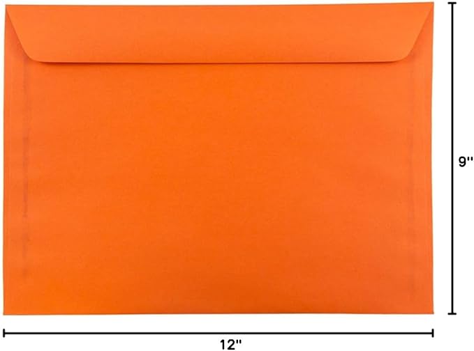 JAM PAPER 9 x 12 Booklet Colored Envelopes - Orange Recycled - Bulk 250/Box