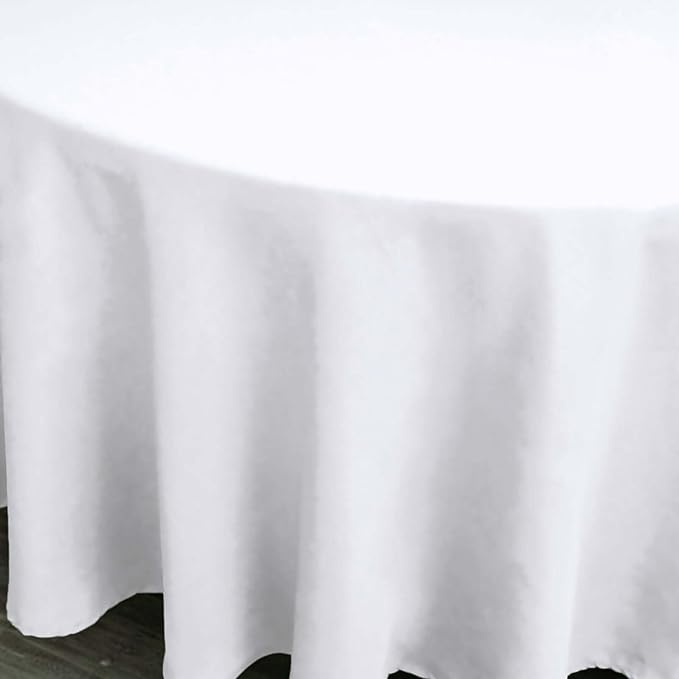 Efavormart Round Tablecloth, 108 Inch Stain & Wrinkle Resistant Washable Table Cloth, Decorative Polyester Fabric Table Cover for Banquet, Wedding, Dining- White