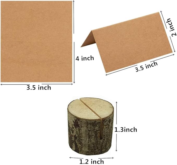 10Pcs Wood Place Card Holder Rustic Wood Table Numbers Holder with 20Pcs Kraft Table Place Cards Party Wedding Table Name Card Holder Memo Note Card