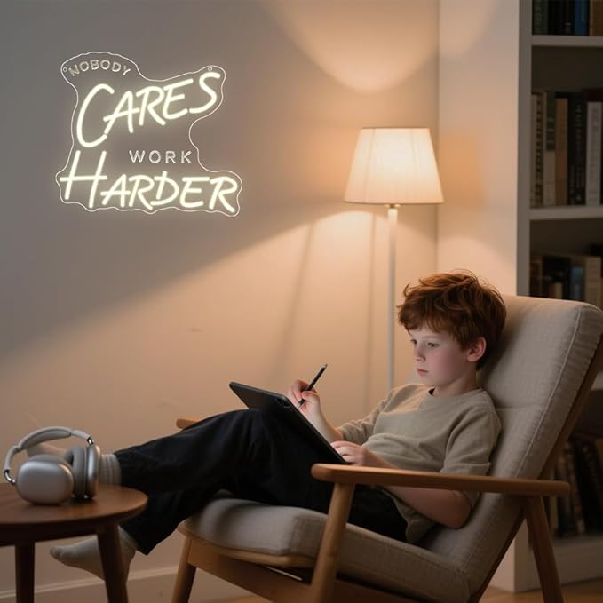 Nobody Cares Work Harder Neon Sign,Motivational Dimmable LED Light Signs for Wall Art Decor,Backdrop for Office Study Room Gym Bedroom Man Cave,Gift for Teen USB Powered(13.8"*11.9")