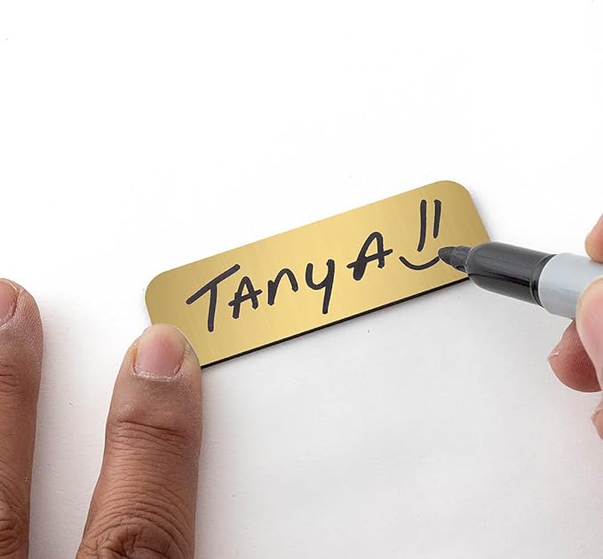 Brushed Gold Name Tag Blanks – 25 Pack, 1" x 3", Round Corners, Durable Plastic Engravable Badges with Magnetic Backing – All Quality Badges