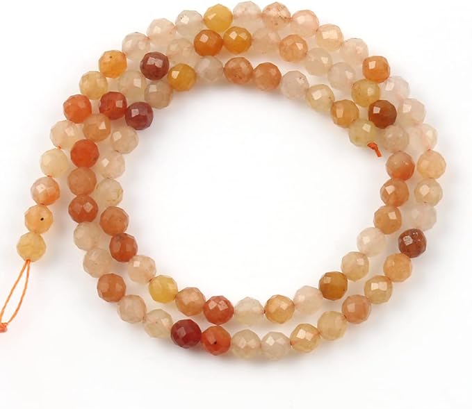 Song Xi 90pcs 4mm Natural Red Aventurine Gemstone Beads Faceted Round Loose Stone Beads for Jewelry Making