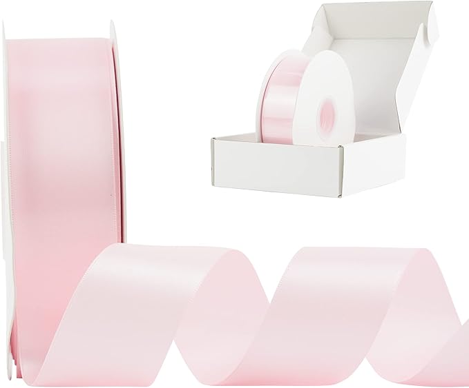 HUIHUANG Baby Pink Ribbon Satin 1-1/2" Wide Double Face Polyester Satin Ribbons for Crafts, Thick Silk Ribbon for Gift Wrapping Hair Bows Floral Bouquet Cake Box Baby Shower Decor Party-50 Yards