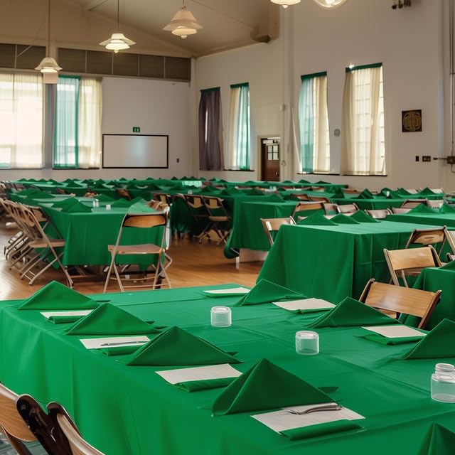Green Plastic Table Cover Roll - 54IN x 100FT, Table Cloth for Rectangle Table with Slide Cutter, Plastic Table Cloth Disposable with Cut-to-Size Design for Weddings, Banquets, Parties