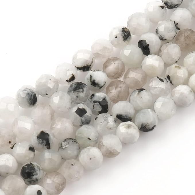Song Xi 120pcs 3mm Natural Blackpoint Moonstone Gemstone Beads Faceted Round Loose Stone Beads for Jewelry Making