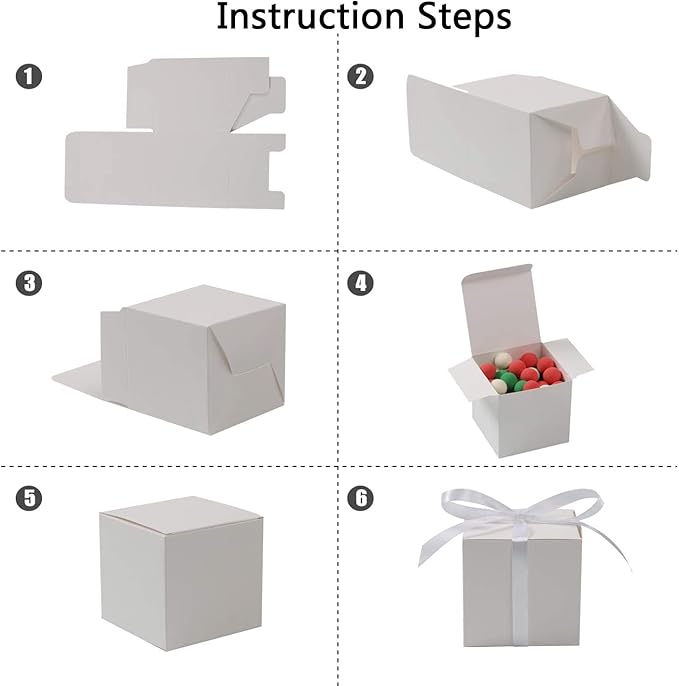 COTOPHER 25pcs Wedding Favor Boxes, Paper Gift Boxes 3x3x3 Inches Small Gift Boxes with Ribbons for Gifts, Crafting, Cupcake, Candy, Bridesmaid Proposal