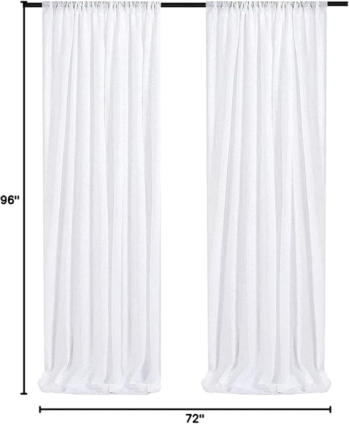 SquarePie Sequin Backdrop Curtain White 2FTx8FT 2 Panels Background for Wedding Party