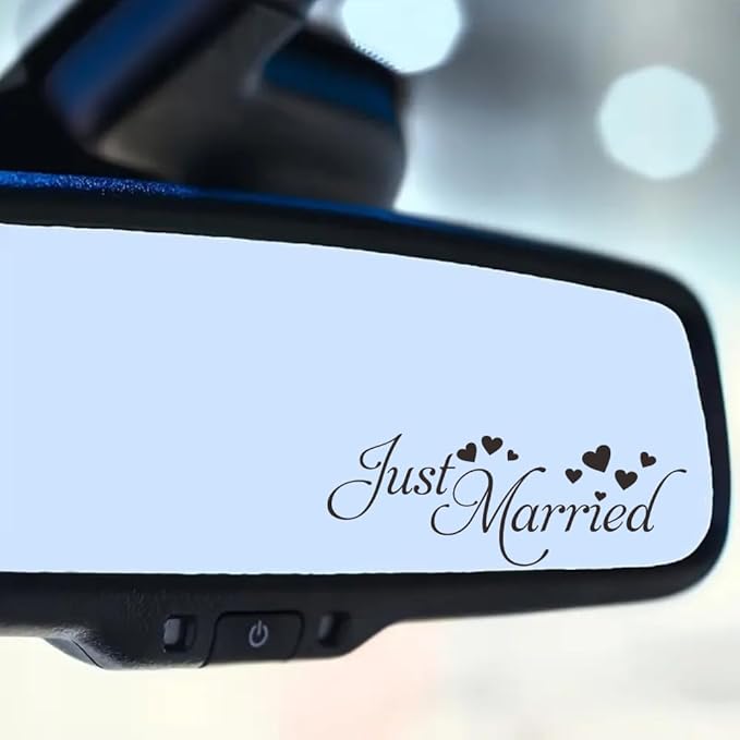 3pcs Just Married Vinyl Decal – Romantic Car Mirror Sticker in Artistic Font – Wedding Day or Honeymoon Vehicle Decoration for Bride and Groom – Removable Waterproof Vinyl – 4.7 Inch (wll013-black)