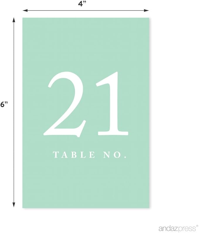 Andaz Press Mint Green Wedding Table Numbers 21-40, 4x6-Inches Table Number Cards For Wedding Reception Table Number For Seating Chart For Wedding Reception, Restaurant, Classroom, Boda