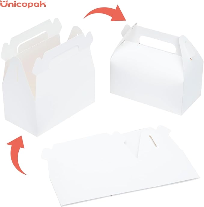 UnicoPak 10 Pack White Gable Treat Boxes Party Favor Boxes Goodie Gift Boxes for Snacks Cookie Candy Toys Birthday Party Wedding Holidays 6.5x3.5x4 Inches