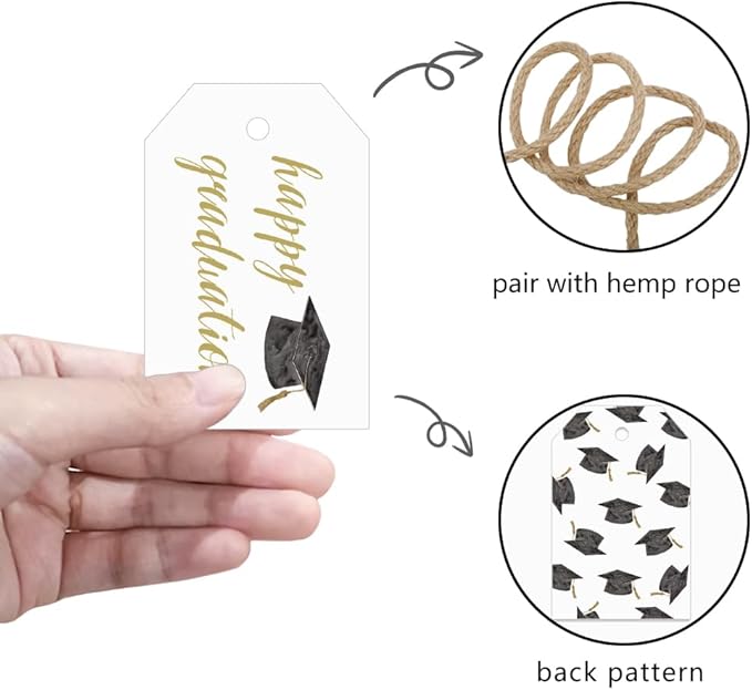 50 Pcs Graduation Gift Tags, Congrats Grad Party Favors Gift Tags for High School or Happy College Graduation Party Decoration Supplies (Gold, 2.2 * 3.5)