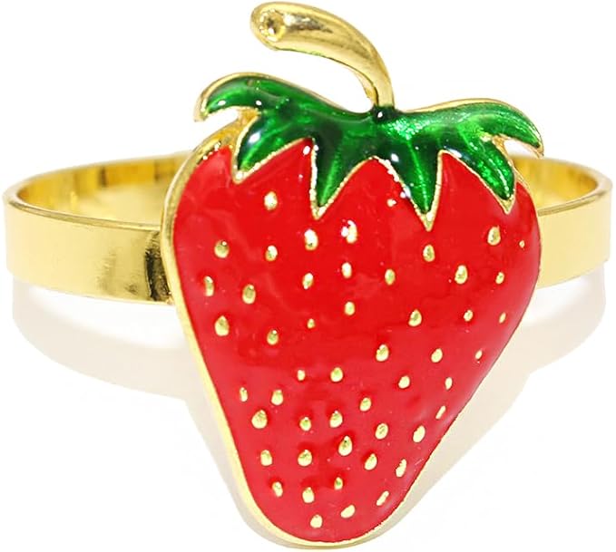 Gold Strawberry Napkin Rings Set of 8 Fall Fruit Napkin Ring Holders for Garden Weddding,Rustic Farmhouse Napkin Rings for Christmas Thanksgiving Day Family Gathering Dinner Table Decor