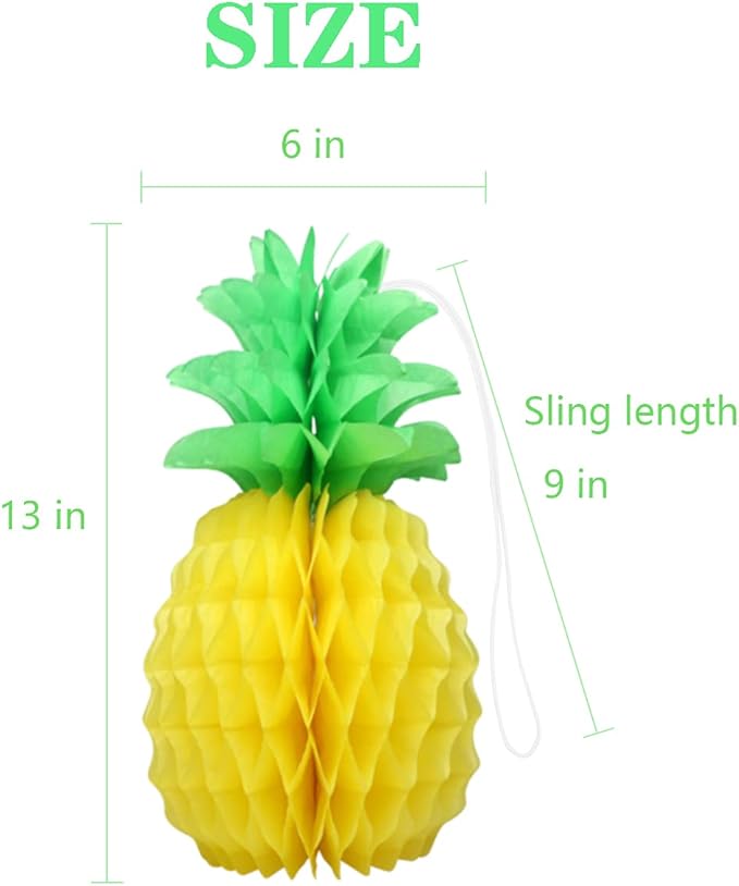 LYART 6 Pcs 14 Inch Pineapple Decorations for Tropical Flamingo Party Summer Hawaiian Luau Party Pineapple Honeycomb Tissue Centerpieces for Tables Hanging Decorations Favors