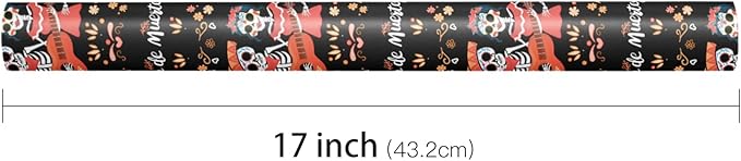 LeZakaa Day of the Dead Wrapping Paper Roll, Skulls, Día de Muertos Skeleton Couple Playing Guitar Design, for Party Celebrations, Romance, Mini Roll 17 in x 16.4 Ft