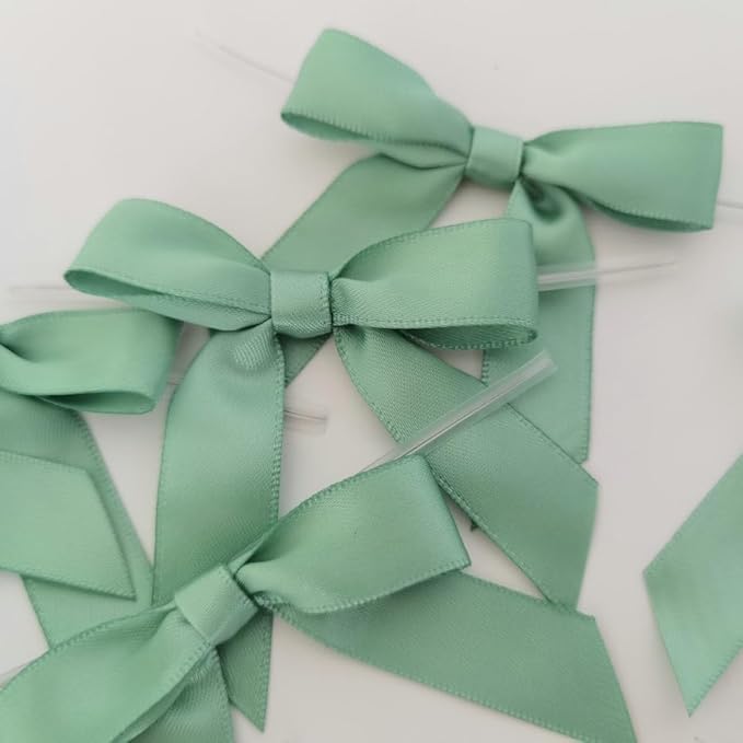 50pcs 2-1/2" Vanilla Green Satin Ribbon Bows with Twist Ties Celadon Satin Ribbon Bows for Candy Party Decoration Gift Packing Wrapping Accessories(2.5“,Vanilla)