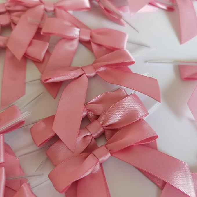 50pcs 2-1/2" Rose Gold Satin Ribbon Bows with Twist Ties Pink Satin Ribbon Bows for Candy Party Decoration Gift Packing Wrapping Accessories(2.5“,Rose Gold)