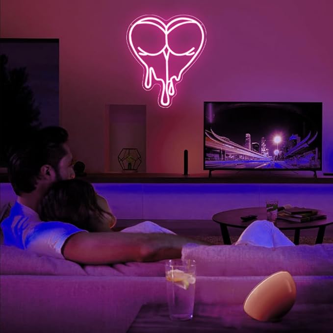 Pink Peach Neon Sign,Lady LED Light Sign for Backdrop,Melting Heart Wall Art Decor for Bar Pub Store Bedroom Club Party Man Cave,Gift for Men Women USB Powered(15"*12.6")