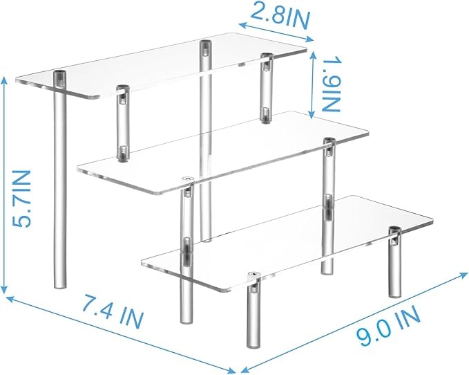 2PCS Acrylic Display Risers, 3 Tier Clear Cupcake Stand Risers, Organizer for Perfume, Funko POP, Food, Tabletop Use