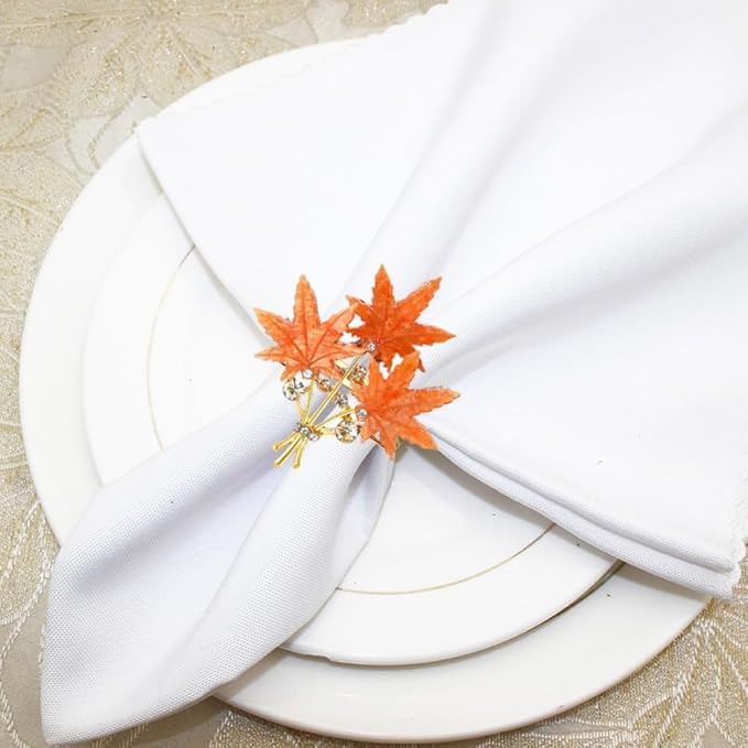 Maple Leaves Napkin Rings Set of 6, Fall Party Napkin Holder Buckles, Thanksgiving Christmas Napkin Rings (Orange, One Size)