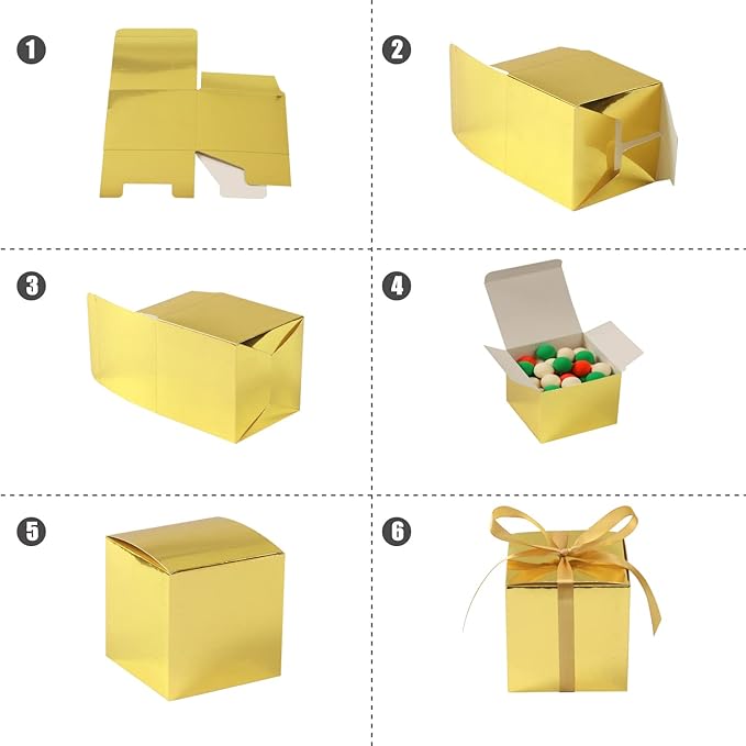 COTOPHER 60pcs Small Gift Boxes, Favor Boxes 2x2x2 inches Paper Gift Boxes with Ribbons Candy Box for Wedding Favors Baby Shower Bridal Shower Birthday Party (60pcs 2x2x2, Gold)