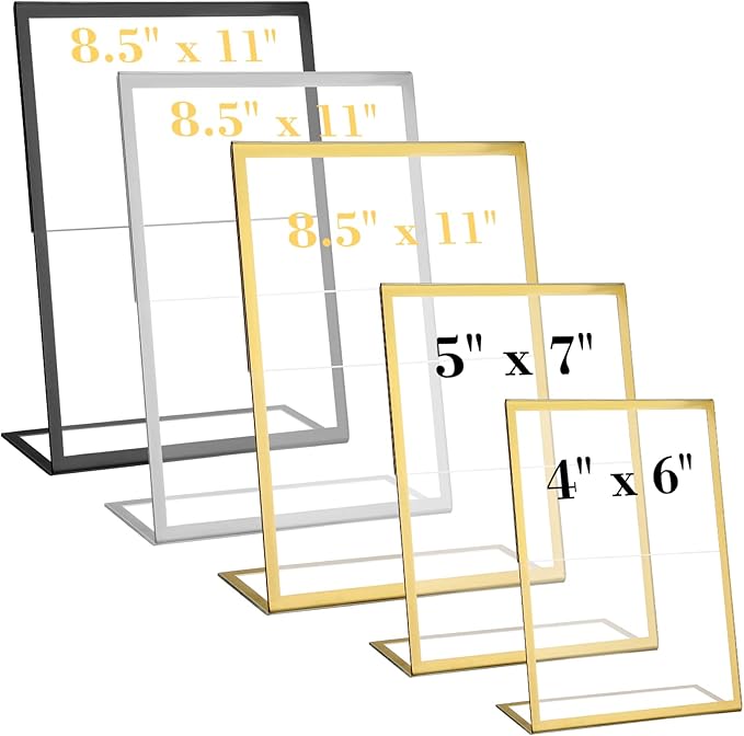 EHWINE 12 Pack Acrylic Sign Holder 8.5 x 11, Black Picture Frame Stand up Table Top Sign Holders, Slanted Back Paper Holder Clear Display Stand Menu Flyer Holder for Wedding Party
