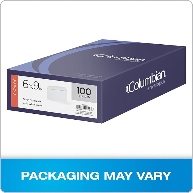Columbian 6 x 9 Booklet Envelopes, Windowless, White, Gummed Closure, Mailing Envelopes, 100/Box (COLO915)