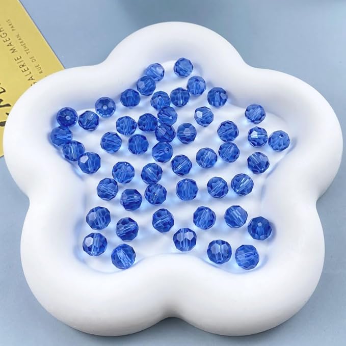100 PCS 8mm Crystal Glass Beads Round Multiple Faceted Loose Spacer Glass Beads for DIY Handcrafte Bracelet Necklace Earring Jewelry Making(Light Sapphire)