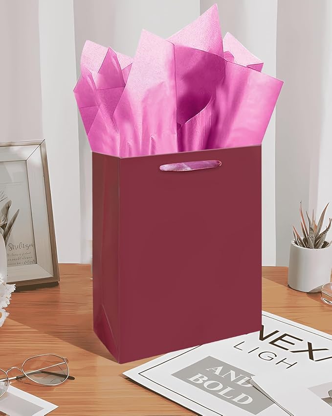 Gcardist Dark Purple Gift Bags with Tissue Paper for Wedding, Birthday, Party Supplies-7.9"x4.3"x9.6" Medium Size Cardboard Gift Bag(16pcs Bags +32pcs Tissue Paper )