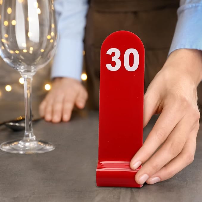 Tuanse 1-30 Table Order Numbers Restaurant Double Sided Acrylic Reception Number Stands Signs for Wedding Restaurant Seating Cafes Party Banquet(Red)