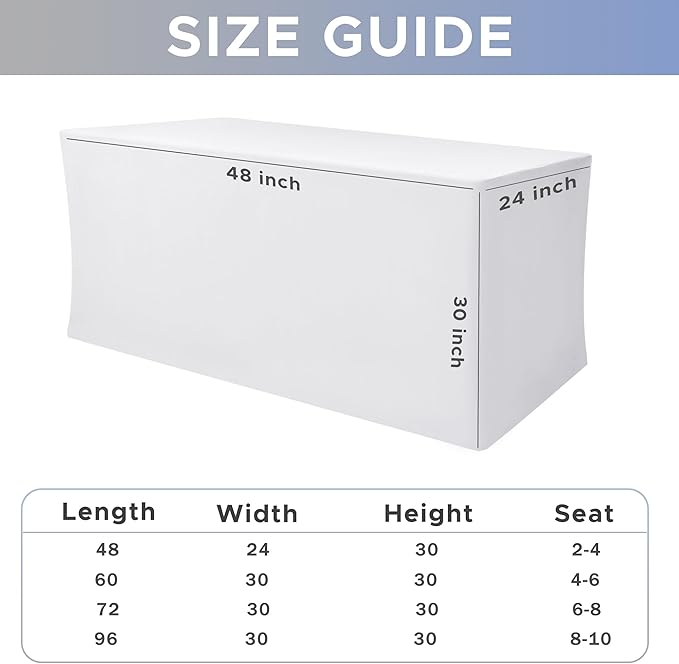 Nasitos Spandex Fitted Table Clothes, 2 Pack - 48 x 24 Inch - White Rectangle Tablecloths for 4 Foot Tables, Fabric Table Cover Protector for Folding Table, Parties, Craft Show, Trade Show