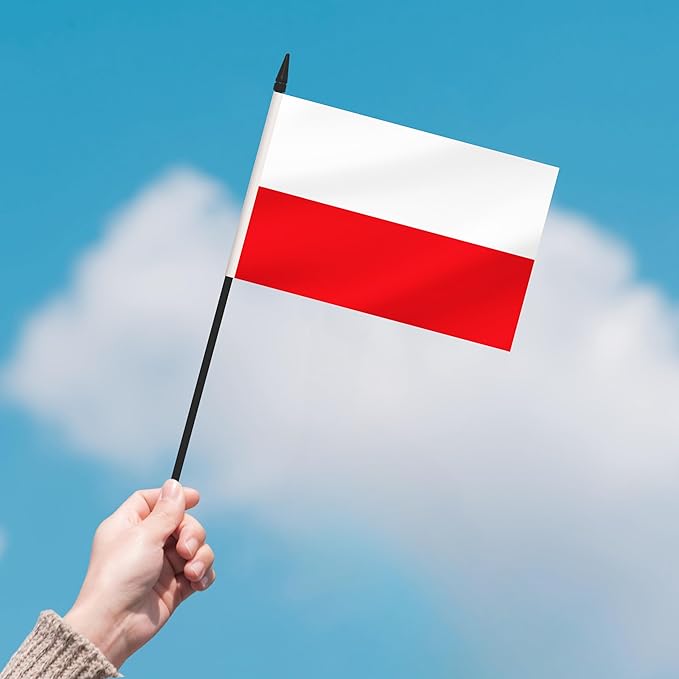 2 Pack Poland Desk Flag Set, Polish Desktop Small Miniature Table Office Flag with 12" Black Pole and Black Base, Offices, Classroom, Home, Festival Decoration (Poland)