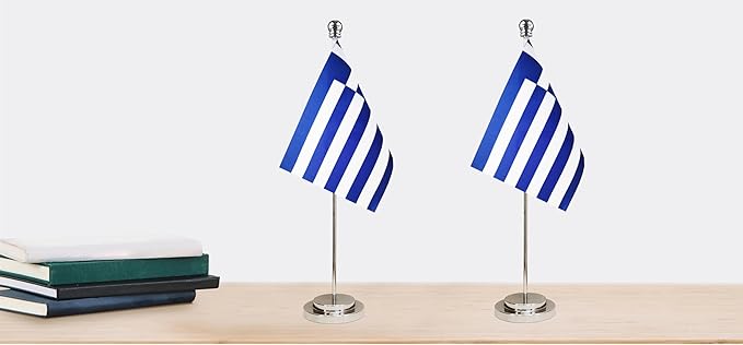 Greece Greek Deluxe Desk Flag Set Small Mini Miniature Greece Greek Table Desktop Flags,Festival Events Celebration,Office Decoration-2 Pack