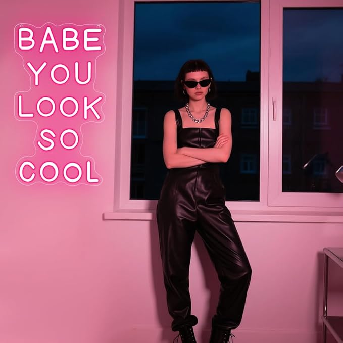 Babe You Look So Cool Neon Sign,Pink Dimmable LED Light Signs for Wall Art Decor,Backdrop for Game Room Bar Bedroom Club Party Man Cave,Gift for Boys Teen Men USB Powered(14.2"*8.4")