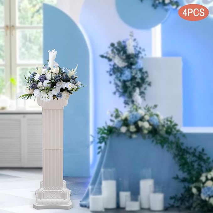 Roman Pillars Decoration Party Flower Pot Columns Set 4Pcs Decor Pedstal Stand 11.8x35.4in Flower Floral Wedding Party Event Road Decorative Columns (11.8x35.4in)