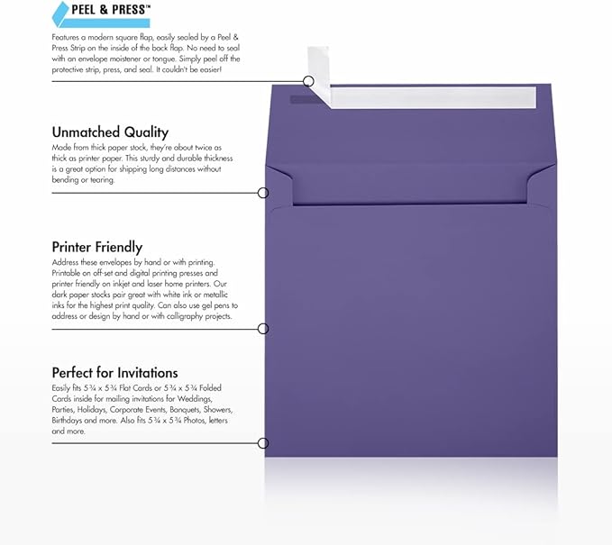 6 x 6 Square Envelopes - Wisteria Purple (50 Qty.)