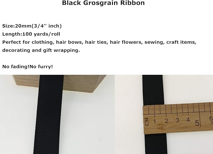 Jesep One Roll 100 Yards 3/4" Soild Grosgrain Ribbon Boutique Gift Wrapping Package Ribbon, DIY Crafts Bow Hair Headband Accessories Assorted Ribbon#30 (3/4" 20mm, Black)
