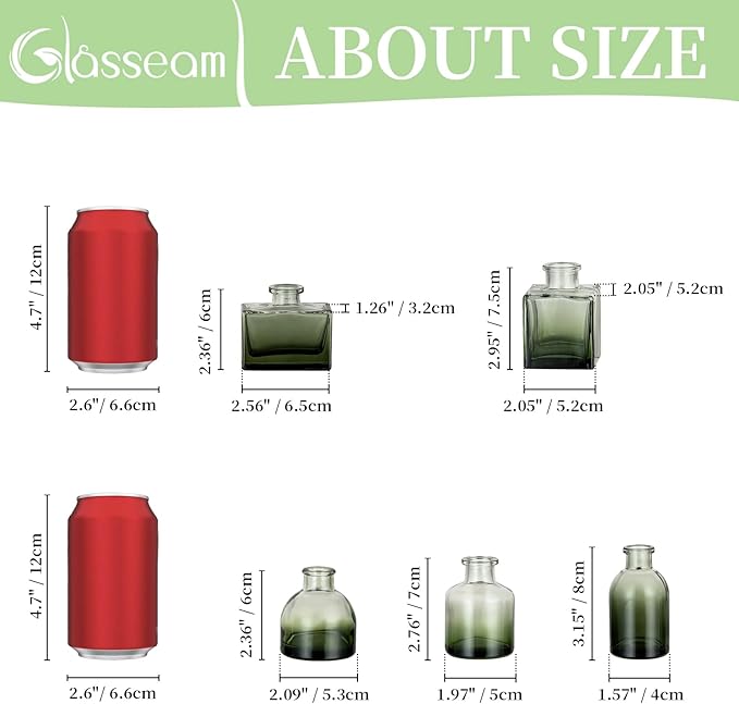 Glasseam Mini Bud Vases for Centerpieces: Clear Small Flower Vase Set of 20 Cute Tiny Glass Table Centerpieces Modern Wedding Birthday Party Baby Shower Dining Room Decoration Green