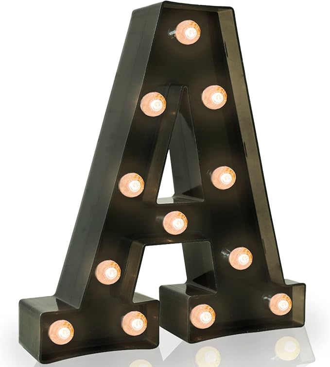 Pooqla Light Up LED Letter Marquee Sign - Alphabet Marquee Letters with Lights for Wedding Birthday Party Christmas Night Light Lamp Home Bar Decoration A, Black