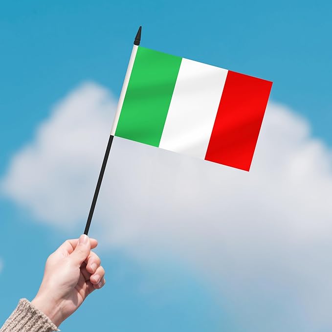 12 Pack Italy Desk Flags, Italian Desktop Flag, Small Miniature Office Flags with 12" Black Pole and Black Base, Offices, Classroom, Home, Festival Decoration (Italy)