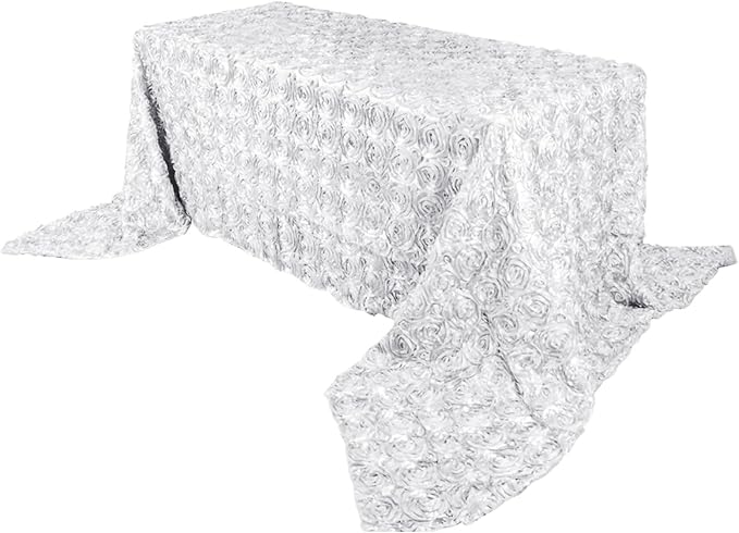 Efavormart 90"x156" Wholesale Rectangle Table Cover White Grandiose Rosette 3D Satin Tablecloth for Wedding Party Event Decoration