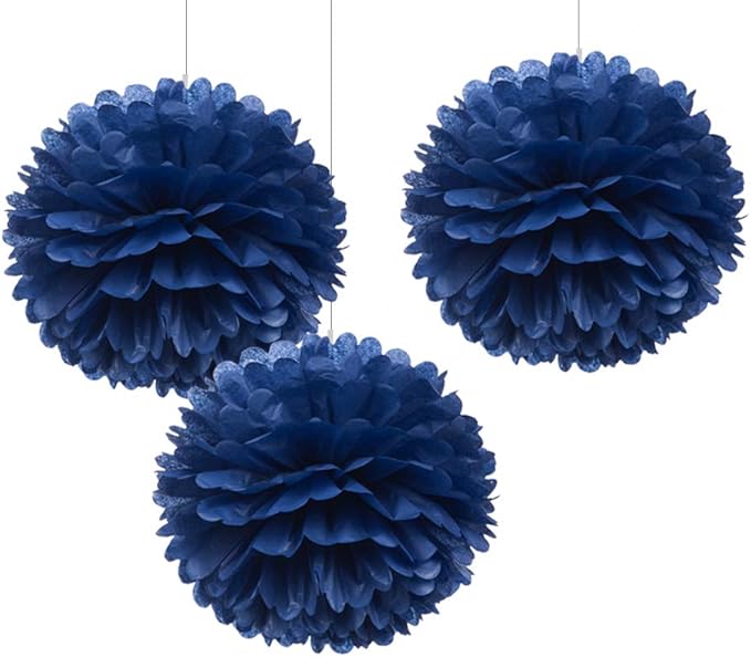 WEVEN 12" Navy Blue Tissue Pom Poms DIY Hanging Paper Flower Balls for Nautical Party Decoration 4th of July Patriotic Decorations, Pack of 12