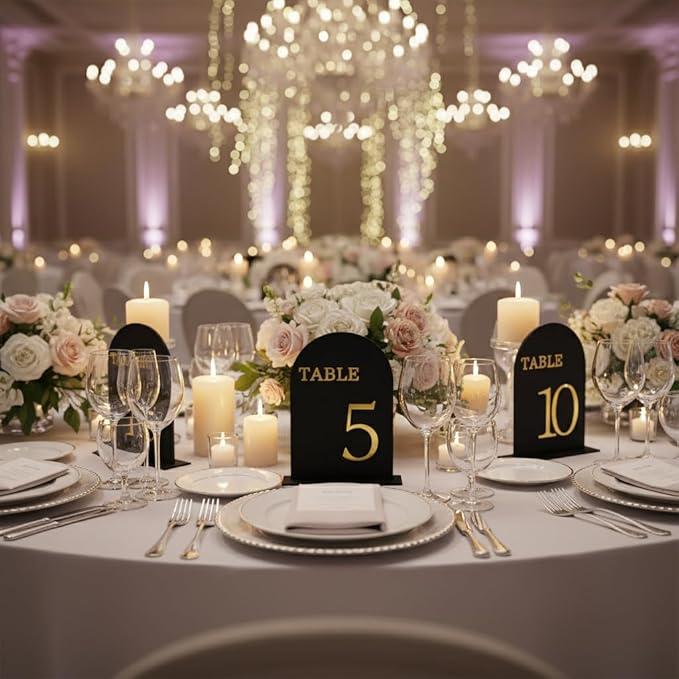 Arch Wedding Table Numbers 1-15 with Stands, 5" X 7" Double Sided Acrylic Wedding Sign Holders, Durable Non-Fading Table Number for Wedding Reception, Events, and Centerpieces