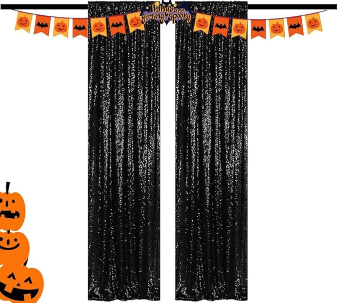 Black Sequin Backdrop Curtains Glitter Drapes 2FTx8FT 2 Panels for Wedding Birthday Party Decorations Bridal Baby Shower Party Supplies Sparkly Photography Background