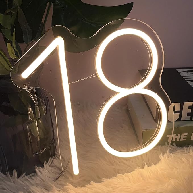 18 Year Old Neon Sign for First Birthday Party Neon Sign Custom Light Up Sign Indoor Bedroom Home Decor LED Neon Signs Large Backdrop Flex Christmas Living Room Girls Boys Gift,Warm White 25Ă24.8 CM
