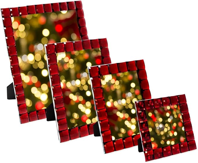 Isaac Jacobs Decorative Sparkling Jewel Picture Frame, Photo Display & Home Décor (4x4, Dark Red)