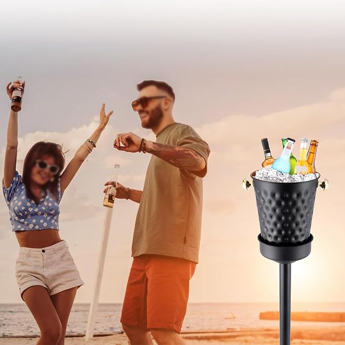 Champagne Ice Bucket with Stand, Stainless Steel Wine Chiller Bucket Stand, Black Gold Ice Bucket with Carrying Handle for Wine Beverage Champagne Beer KTV Club Bar Christmas Party, 92cm 15LB