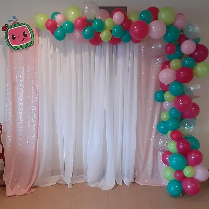 SquarePie Sequin Curtain 2FT x 8FT Pink 2pcs Backdrop Sparkly Wedding Valentine's Day Party Decoration