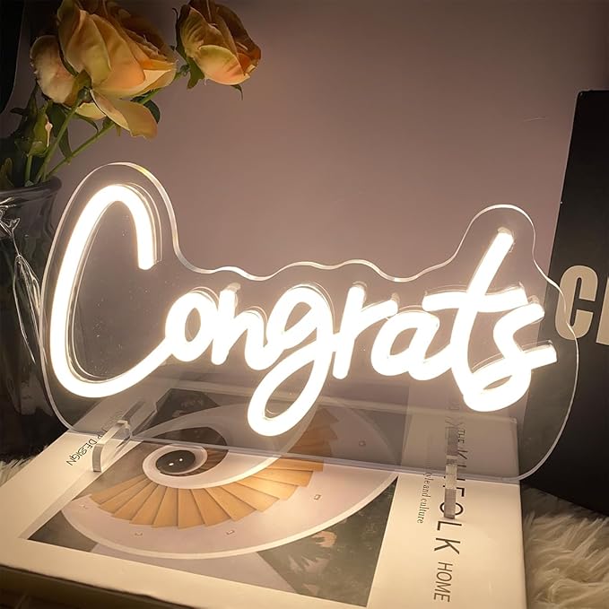 Congrats Table Number Neon Sign Desk Lamp Night Light Wedding Letter LED Neon Sign Wedding Table Decorations Neon Light Shop Bedroom Home Room Decor Christmas Party Warm White USB 30Ă16.5 CM