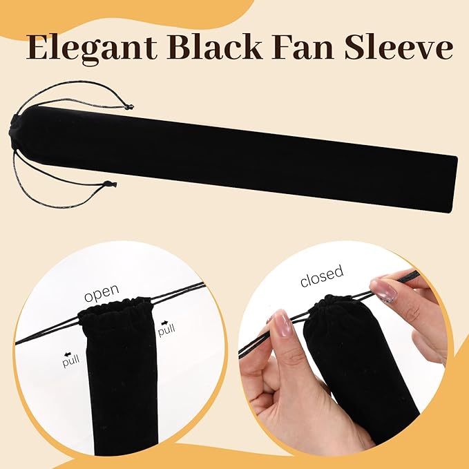 8PCS Large Chinese Folding Fans with 8 Fan Sleeves, Boots on The Ground Hand Fans Bulk, Clacking Fans for Line Dancing, Popping Fans for Line Dancing (Black)